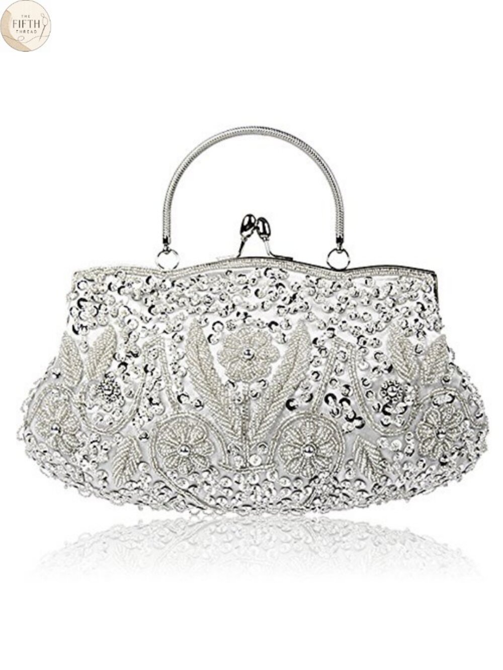 Polyester Beaded Sequin Flower Evening Clutch Bag with Detachable Wristlet